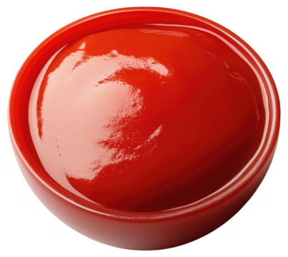 A bowl filled with glossy red ketchup sauce