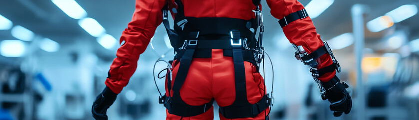 A futuristic suit designed for advanced human-robot interaction and exploration.