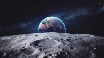 Earthrise from the Moon: A breathtaking view of Earth rising above the lunar horizon, showcasing the stunning contrast between our vibrant planet and the desolate beauty of the moon's surface.