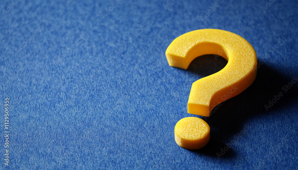 Poster bright yellow question mark on blue background inviting curiosity and thought in a creative space
