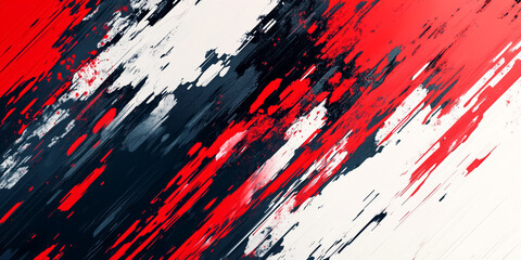 Abstract pixelated patterns in high-contrast colors like red, white, and black, creating a chaotic digital effect.