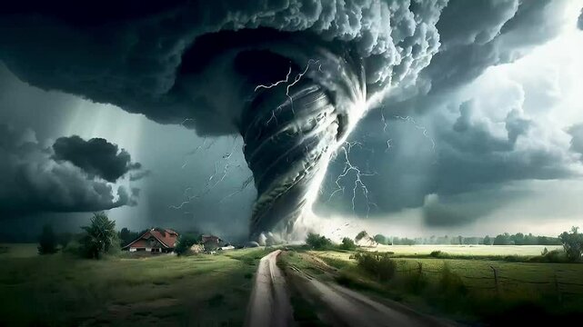 a tornado  approaching  a town