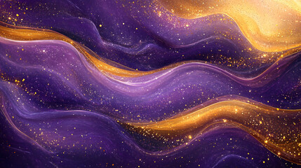 Obraz premium Abstract Purple Gold Glitter Waves Luxury Background Texture
