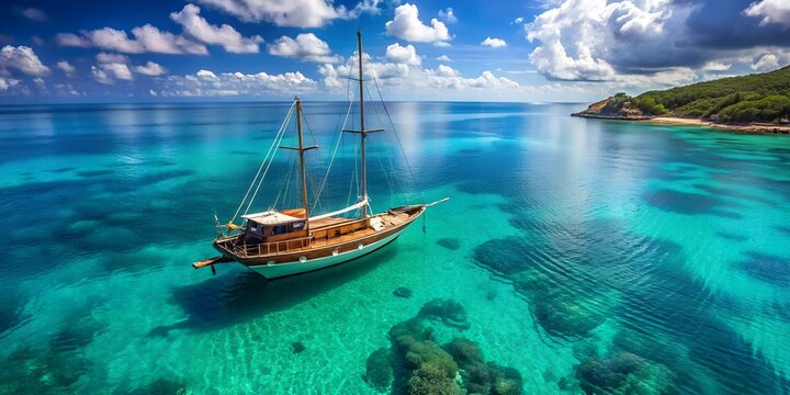 a fishing boat in blue ocean