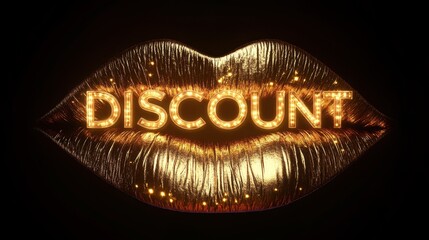 Shimmering golden lips showcase a prominent discount sign, creating an enticing visual for promotional campaigns and sales events. Generative AI