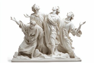 Obraz premium Four figures, stone, dramatic poses, upward gaze.