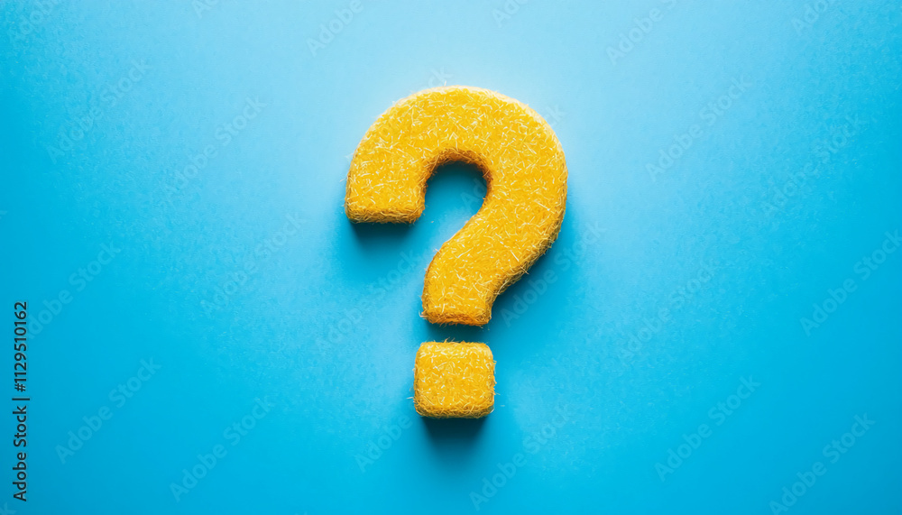Poster bright yellow question mark on vibrant blue background conveys curiosity and inquiry in a modern des