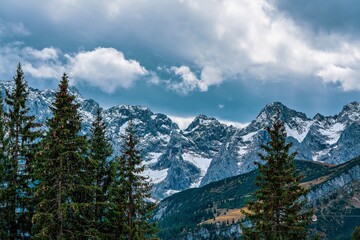 View of the Bavarian Alps in autumn in Germany.