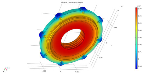 Metal cover, wheel drawing. Computer technic 3d modeling of steel mechanical part with hole and thread. Thermal cad analysis. Investigation of temperature distribution on surface of mechanical part. © TKalinovskaya