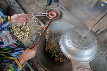 Degumming process of silk cocoons.
