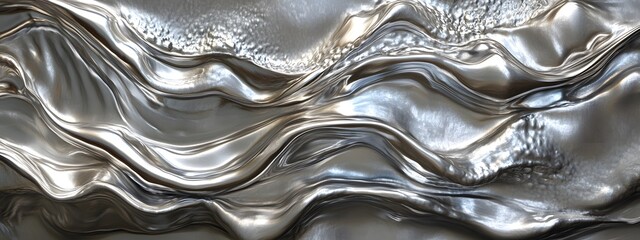 High-definition background of liquid metal, silver or chrome, flowing and dynamic