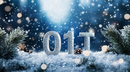 Glittery 01 New Year Winter Snow Scene