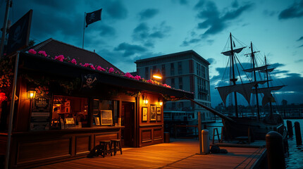 illustration of a pirate restaurant ship