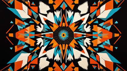 Vibrant Geometric Textile Design  Native American Inspired Mandala Art