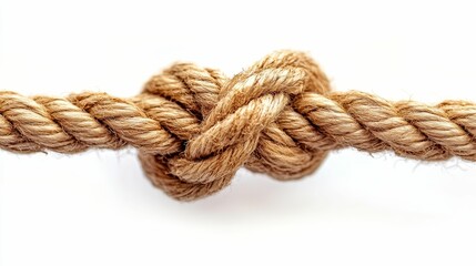 Fototapeta premium Tan rope tightly knotted against white.