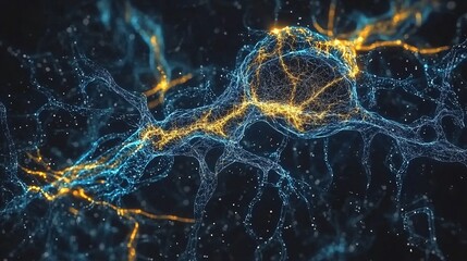 Naklejka premium Abstract Neural Network Glowing Neuron Connections Digital Brain