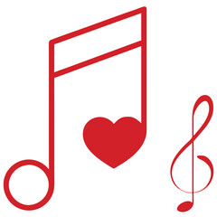 Musical notes with a heart symbolizing love and melody