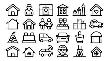 Home & Family related icon editable stroke outline  set of different types small icons isolated on white background flat vector illustration