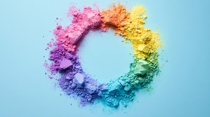 Rainbow Powder Pigment Circle  Colorful Dust  Creative Design  Pastel Hues  Textured Backg