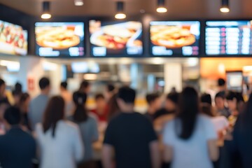 Fototapeta premium Blurred background of fast food restaurant full of people