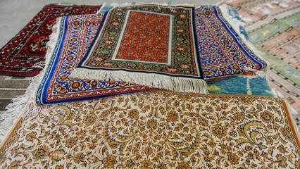 Close-up view of different carpets.