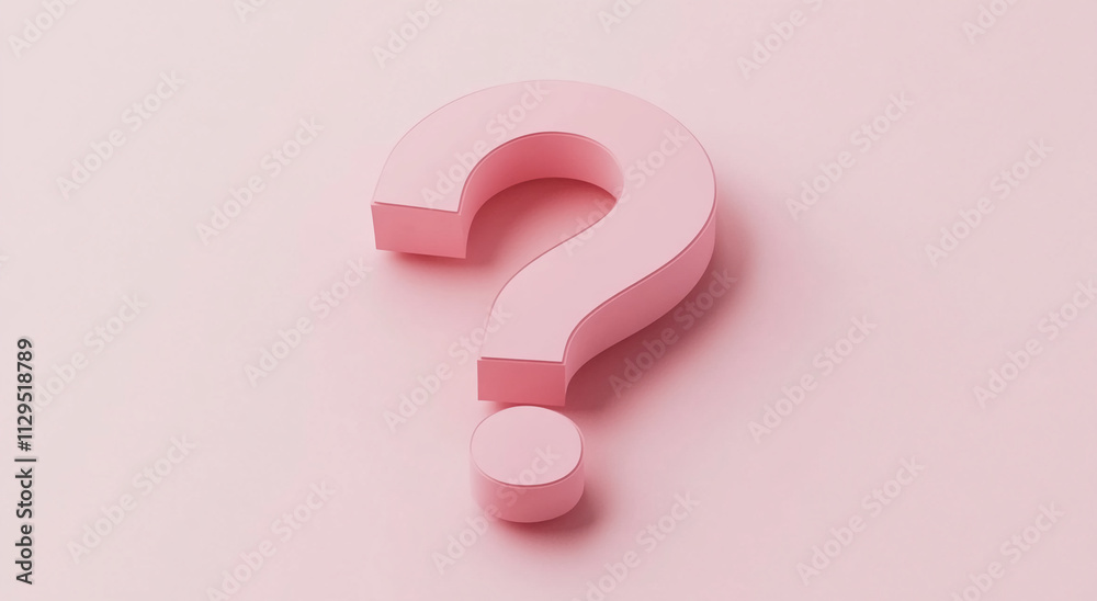 Poster creative pink question mark on a soft pastel background inviting curiosity and reflection