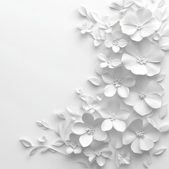 white paper flowers wallpaper on white background, spring summer background, floral design elements