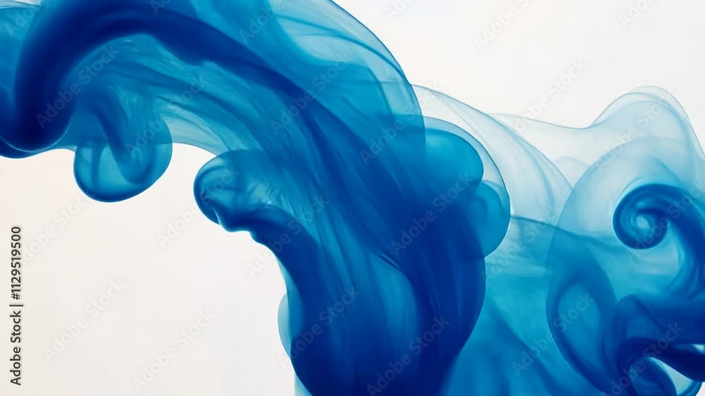 Poster blue ink swirling in water creating abstract patterns