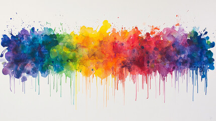 Fototapeta premium Vibrant Rainbow Watercolor Paint Splashes Dripping Colors Abstract Art Background