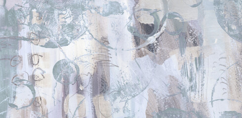 Art hand drawn watercolor and acrylic smear blot canvas painting wall. Abstract texture beige pastel color stain brushstroke texture background.