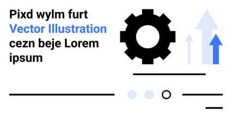 Gear and arrows, black lines, two dots, blue text, ascending arrows. Ideal for technology, innovation, mechanics, start-up, engineering, growth progress Landing page