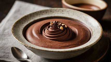 Mousse de chocolate en un plato
