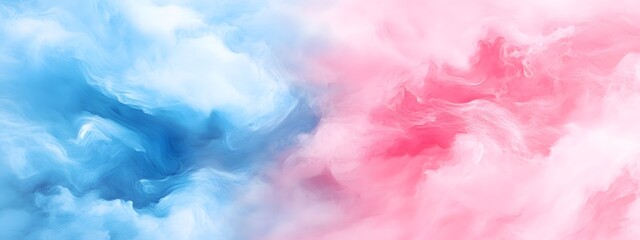 Fototapeta premium A pastel pink and blue sky with fluffy clouds, creating an ethereal atmosphere