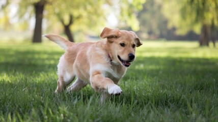 Puppy dog  playing and running at the park