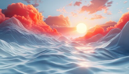 Obraz premium A beautiful sunset over a mountain range with a river flowing through it