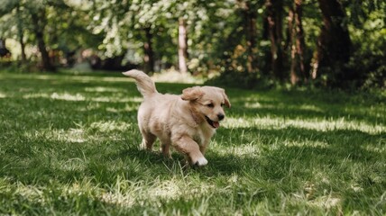 Fototapeta premium Puppy dog playing and running at the park