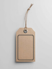 Blank product tag with cord, ideal for promotions. Isolated label on white background with ample copy space for custom text, perfect for retail or gifting during holidays.