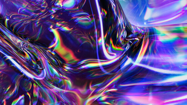 Abstract Neon Light Waves with Vibrant Refractions