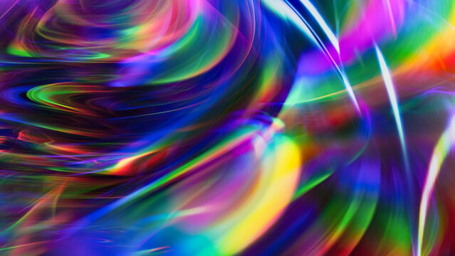 Abstract Neon Swirls with Light Refractions
