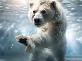 artwork with beautiful  white bear swimming under water in  Arctic ocean. close up. natural style Ai generated