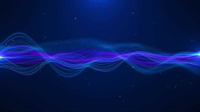 Ai Cyber Big Data Flow Particles Bokeh. Hi tech digital Neural Network. Concept of futuristic Artificial Intelligence Machine Deep Learning. Science Presentation innovation geometry wave line space 3D