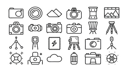 Photography related icon editable stroke outline  set of different types small icons isolated on white background flat vector illustration