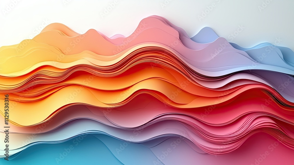 Poster brightly colored waves of paper create an abstract design in smooth gradients