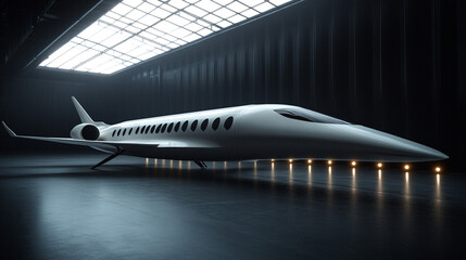 Sleek Private Jet in Modern Hangar  Luxury Travel  Aviation