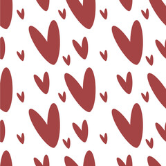 Seamless background with large and small hearts and on a pink background, a simple heart. Simple heart seamless pattern. Design for packaging, postcards.  Valentine's Day