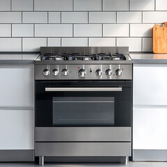 Modern Stainless Steel Gas Range Oven in Kitchen