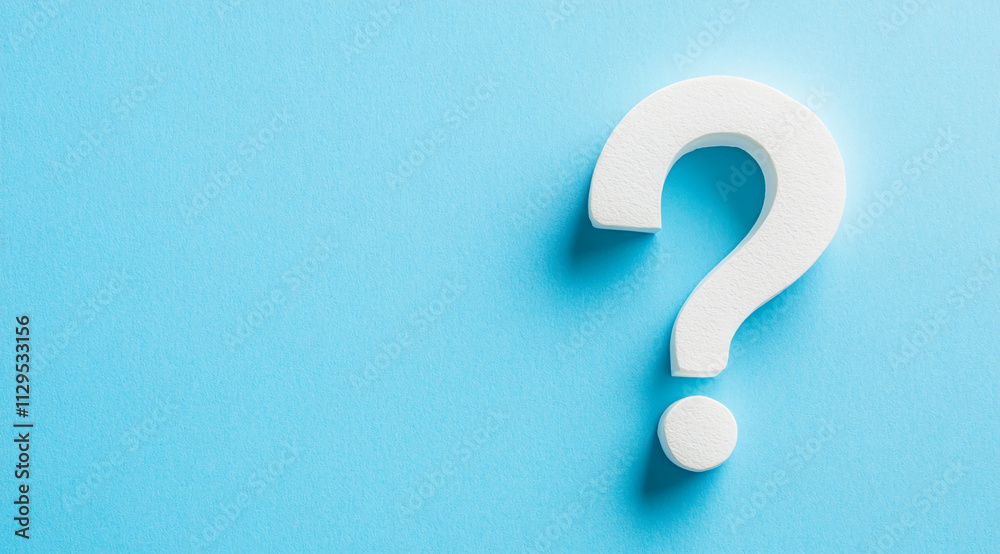 Poster White question mark on a light blue background, emphasizing curiosity and uncertainty in communication