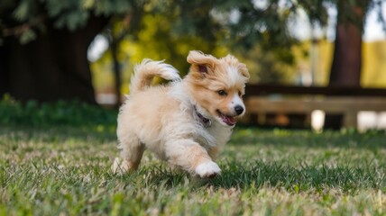Puppy dog  playing and running at the park