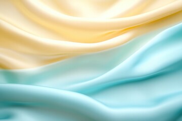 Obraz premium A gentle cascade of flowing fabric in pastel yellow and blue ripples softly, portraying tranquility, smoothness, and the elegance of gentle movement in soft hues.