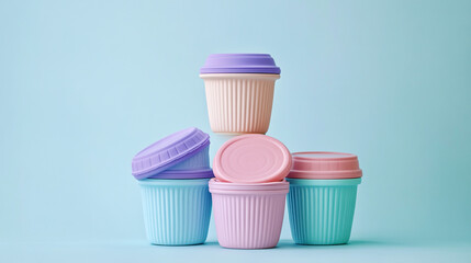 Pastel Reusable Food Containers  Stacked Cups  Eco Friendly Storage